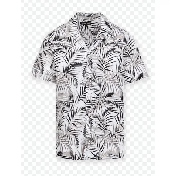 NWT Michael Kors Palm Print Short-Sleeve Woven Camp Shirt - White - Medium Men